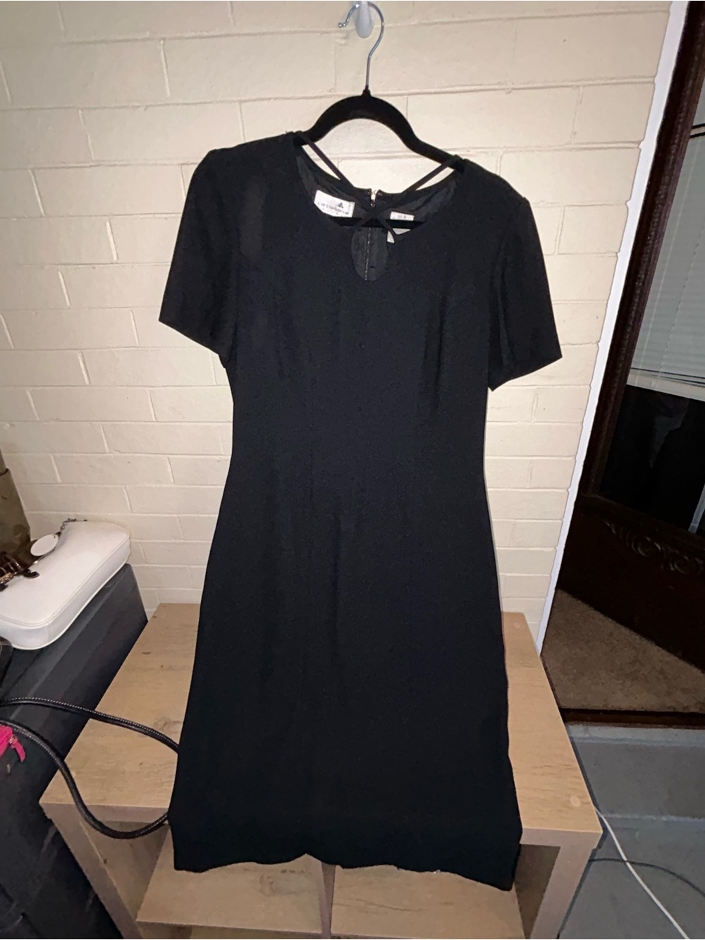 Liz Claiborne Black Short Sleeve Dress with Keyhole Tie lined
